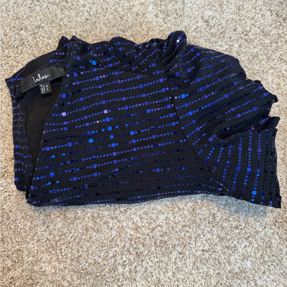 Bettie Royal Blue Metallic Long Sleeve Romper - Picture 3 of 4